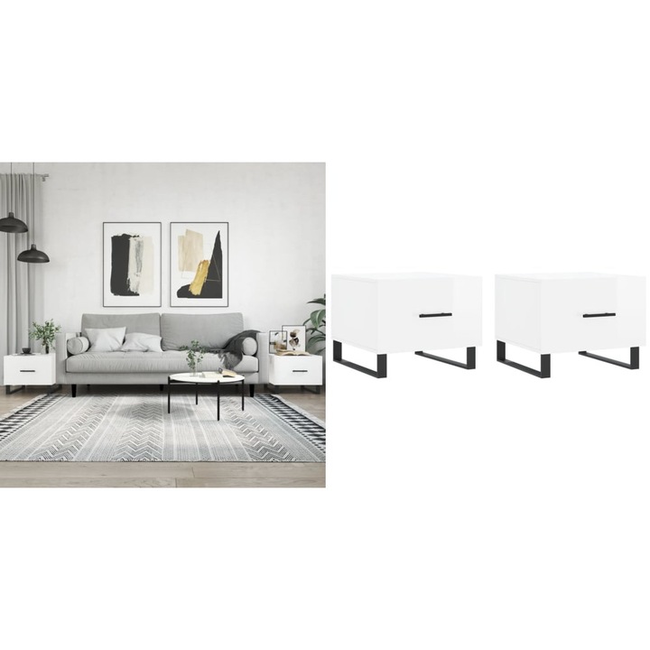 Masuta de cafea, 2 buc., alb extralucios, 50x50x40 cm