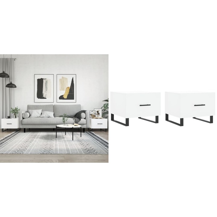 Masute de cafea, 2 buc., alb, 50x50x40 cm, lemn compozit