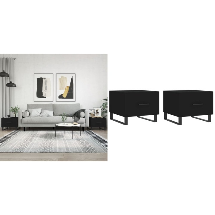 Masute de cafea, 2 buc., negru, 50x50x40 cm, lemn compozit