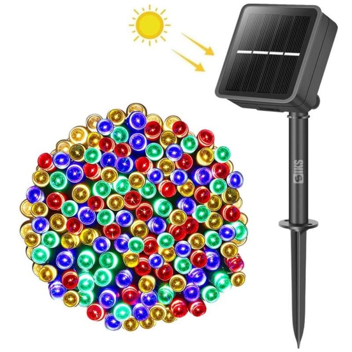 Instalație De Crăciun Liniară Solară SIKS, 10m, 100 LED-uri, Multicolor
