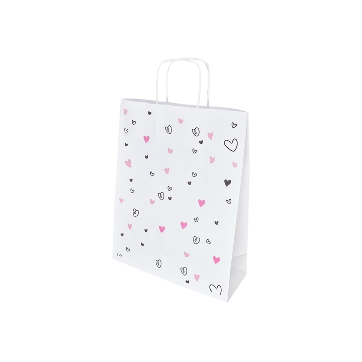 Set 200 bucati Punga Hartie Kraft cu Model Love Mini Hearts 22 x 31(H) x 10cm