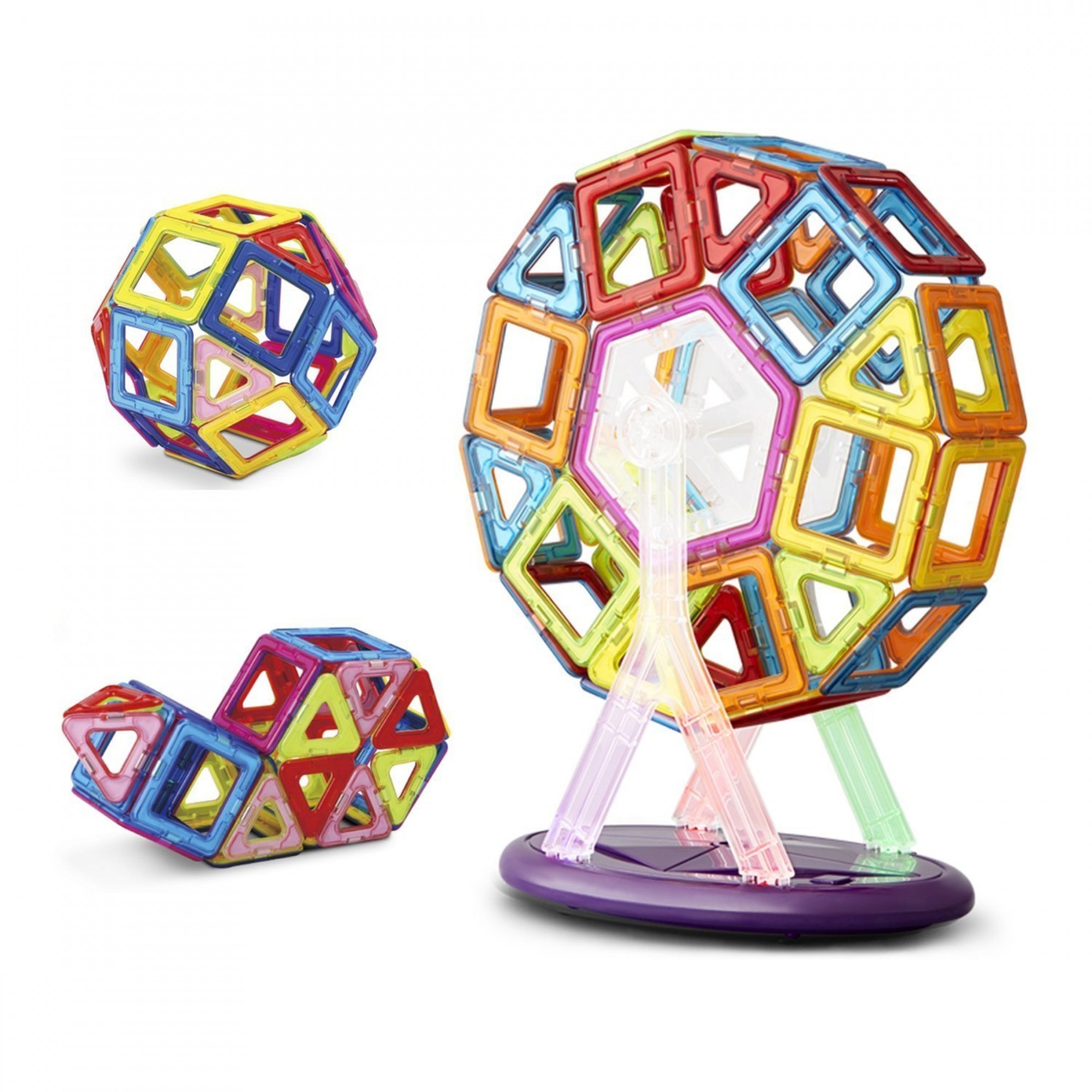 Set de constructie cu magneti cu carusel inclus 3D - 52 piese