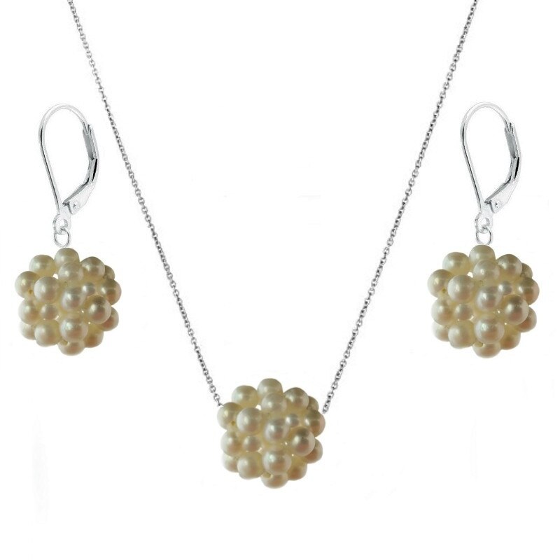 Set Argint Bulgaras cu Perle Naturale de Cultura Albe