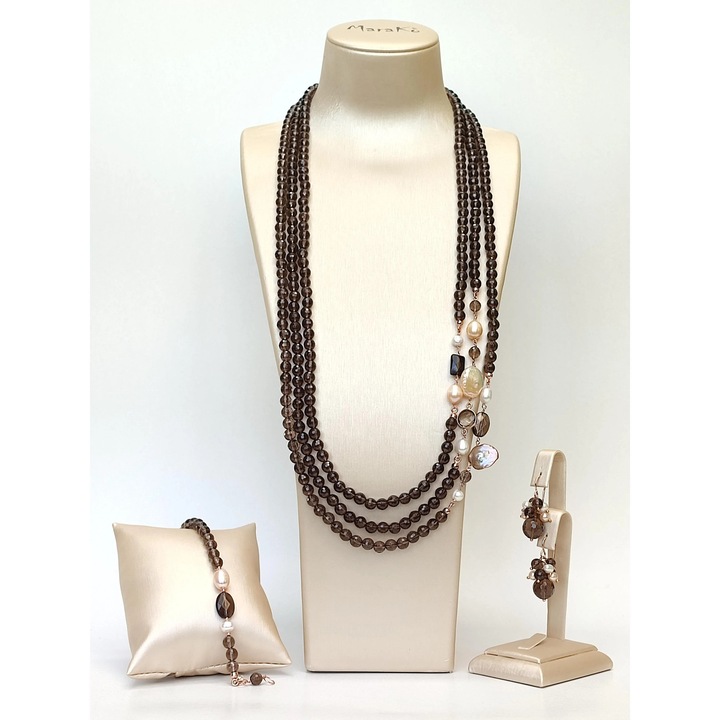 Set Armonia din cuart fumuriu si perle