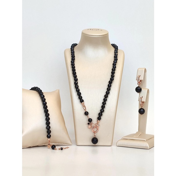 Set Energy din agat negru fatetat