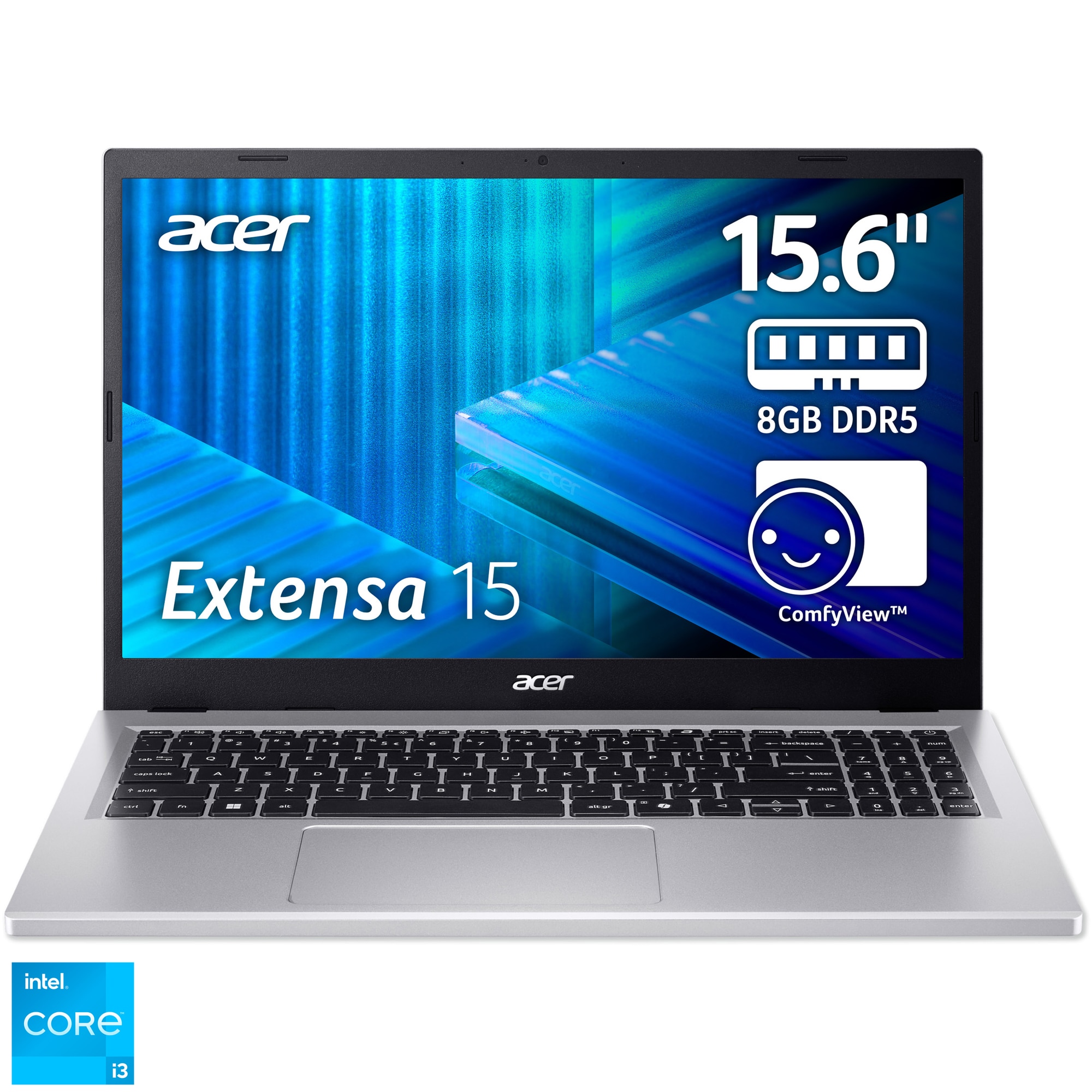 Laptop Acer Extensa 15 EX215-57-30MZ cu procesor Intel® Core™ i3-1315U pana la 4.5GHz, 15.6'' Full HD, IPS, 8GB DDR5 RAM, 256GB SSD, Intel® UHD Graphics, Pure Silver