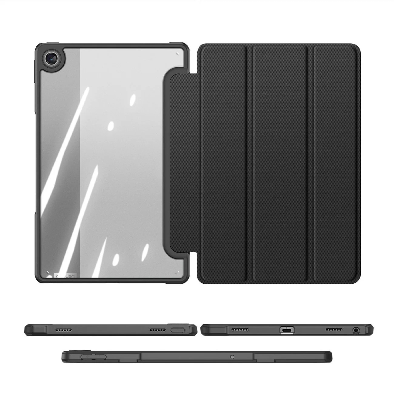 Husa Sigloo pentru tableta Lenovo Tab 10.1" 2025 TB311 – Slim, Tri-Fold Magnetic, Piele Ecologica, Suport Stylus, Spate transparent – Negru