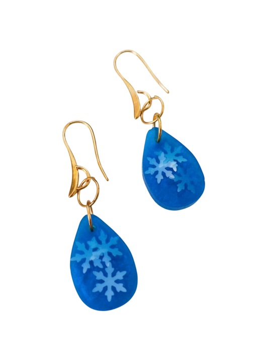 Cercei din rasina sintetica, realizati manual, albastru, 5x1,5 cm