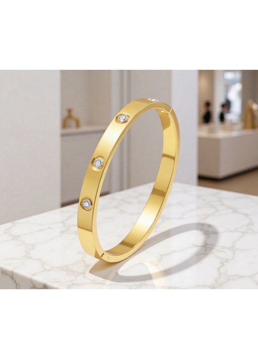 Bratara de aur, zirconiu cubic, cristal, 7cm, inox