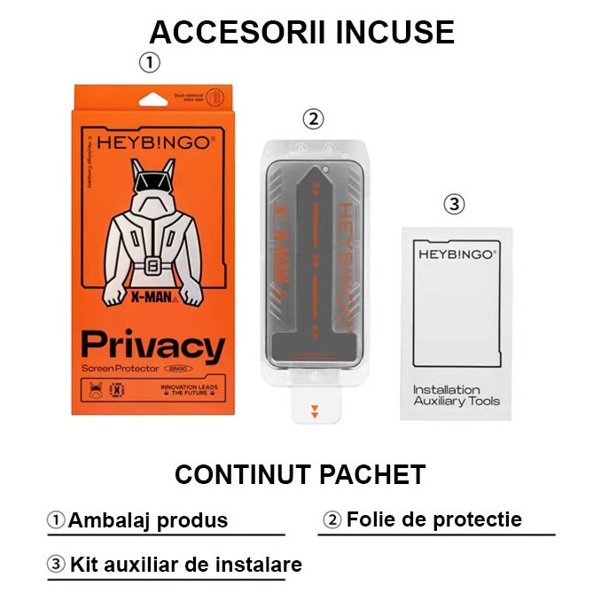 Folie Privacy Pentru Apple iPhone 13 HEYBINGO, Cu Kit de Aplicare Instanta si Functie Automata de Indepartare a Prafului, Sticla 9H, X-MAN, Rezistenta la zgarieturi, Protectie Ecran Premium
