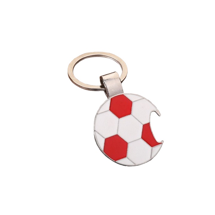 Breloc, Model Minge de Fotbal, din Aliaj Metalic, Deschizator de Sticle, Culoare Rosu