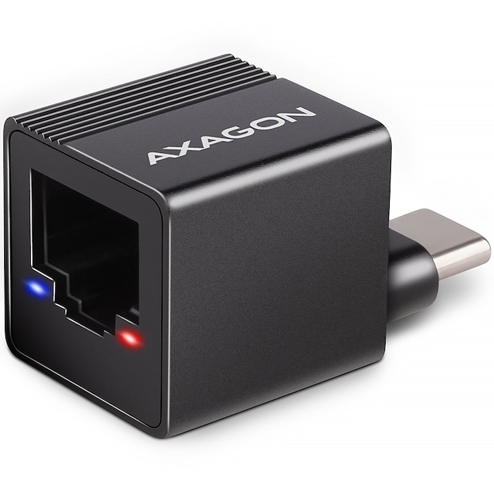 Мрежов адаптер AXAGON ADE-MINIC, Миниатюрен алуминиев USB-C 3.2 Gen 1 Gigabit Ethernet 10/100/1000 Mb/s, Черен
