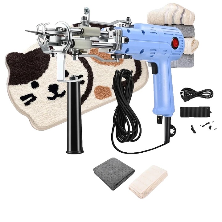 Szőnyegtuftoló pisztoly, 30x25x10cm, komplett szett, tartós műanyag, 110-240V AC, 40W