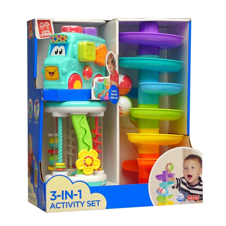 Set 3 in 1 - Autobuz cu sortator, cilindru & turnulet cu bile