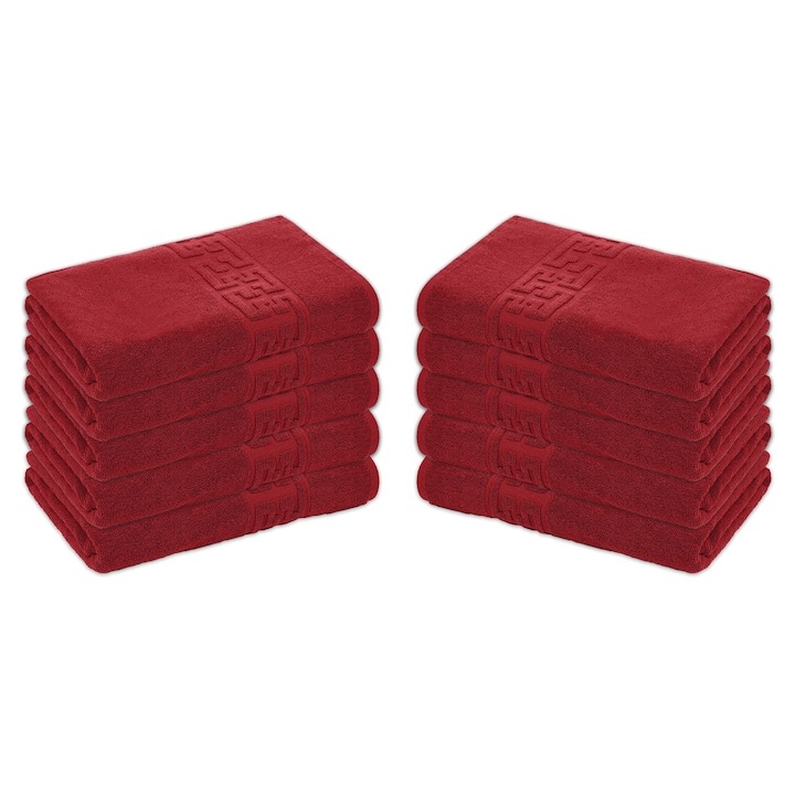 Комплект 10 кърпи за баня, 100% памук, 70x130см, 500гр/м², Гръцки - Червен