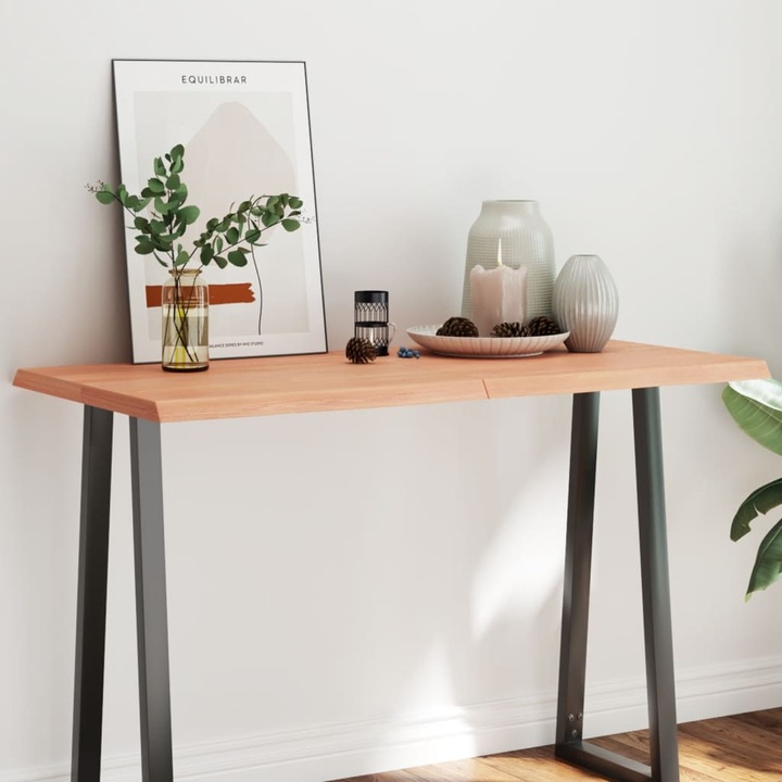 Blat masă Gossi, lemn masiv de stejar, 120x60x(2-4)cm, maro, design organic