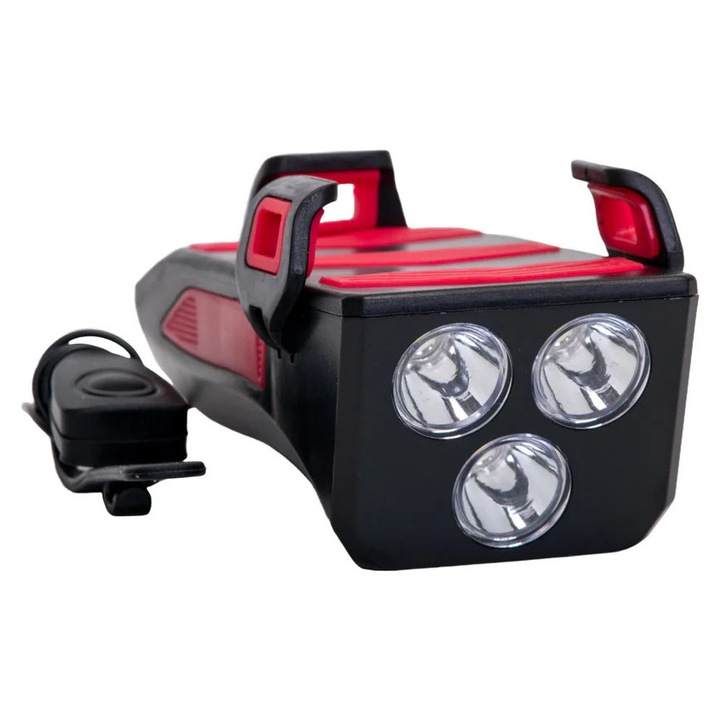 Far LED bicicleta Syncro cu suport telefon și claxon, 2500 lumeni, baterie 4000 mAh, reincarcabil USB