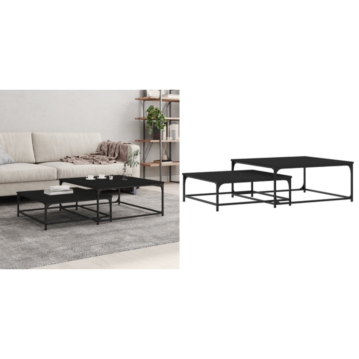 Mese suprapuse de cafea, 2 buc, negru, lemn prelucrat