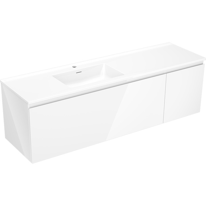 Mexen Orio dulap baie 160 cm cu lavoar Otis stanga, 1S, 1D, alb lucios - 91A13-16047-3-BBFF00-W18L00