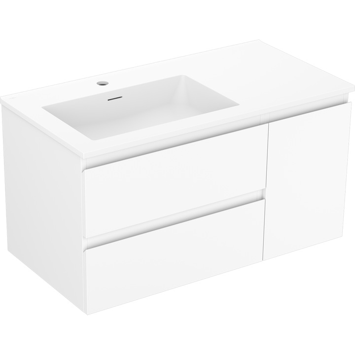 Mexen Orio dulap baie 90 cm cu lavoar Otis stanga, 2S, 1D, alb mat - 91A13-09047-3-BBFFF01-W18L01