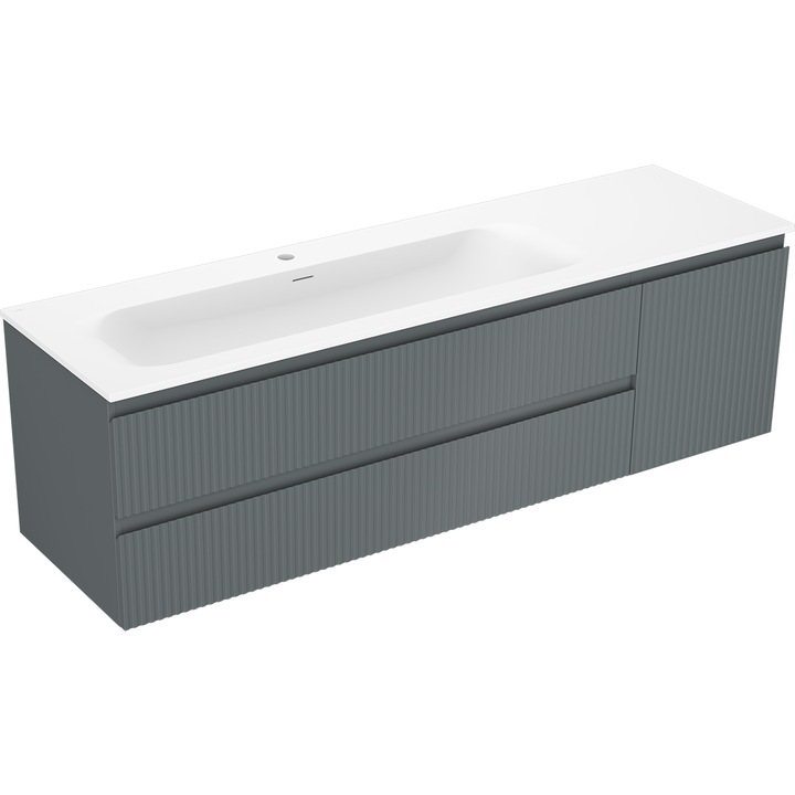 Dulap baie Mexen Rivel 160 cm cu chiuveta Vela stanga, 2S, 1D, canelat, grafit/mat alb - 91A23-16047-3-BBFFF66-W23L01