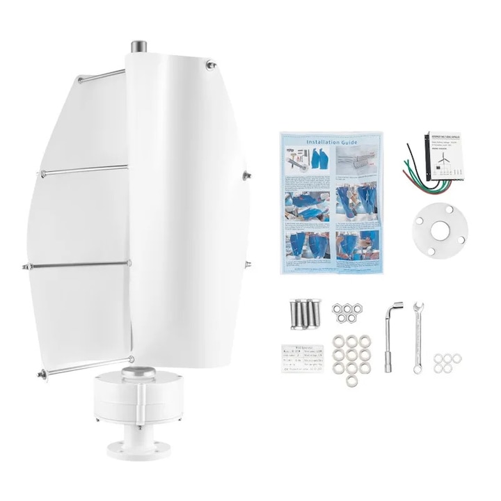 Turbina eoliană, 500W, alb, 2 pale, compactă, IP67, 40x71cm