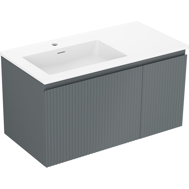 Mexen Rivel dulap baie 90 cm cu lavoar Otis stanga, 1S, 1D, profilat, grafit mat/alb mat - 91A23-09047-3-BBFF66-W18L01