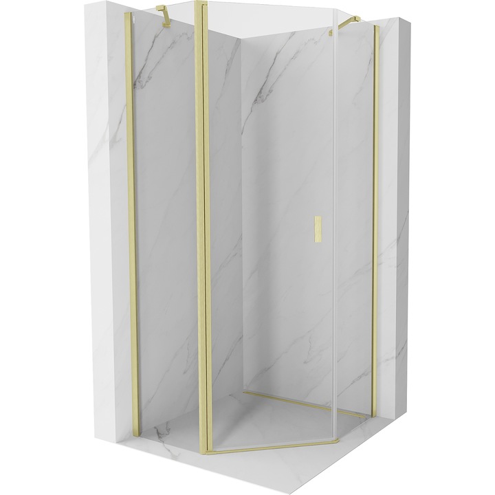 Cabină de duș pentagonală Mexen Mist cu uși batante, 100x100cm, transparent, auriu periat