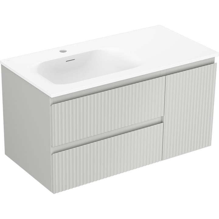 Mexen Rivel dulap baie 90 cm cu lavoar Vela stanga, 2S, 1D, canelata, gri mat/alb mat - 91A23-09047-3-BBFFF62-W23L01