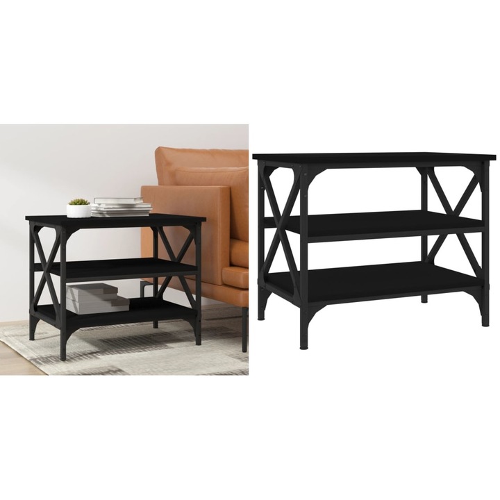 Măsuță laterală, negru, 55x38x45cm, lemn prelucrat