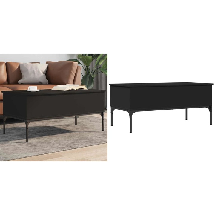 Măsuță de cafea, negru, lemn prelucrat și metal, 100x50x45 cm