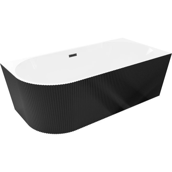 Mexen Silo cada freestanding colt dreapta cu caneluri 170 x 80 cm, alb/negru, preaplin negru - 52891708075P-70