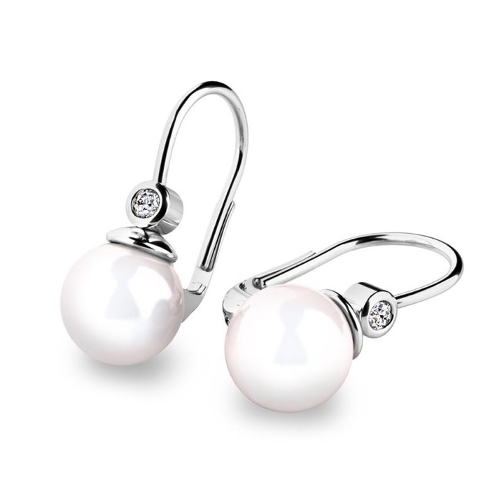 Cercei AU 585/1000 2.60 gr cu perla si diamante 0.054 ct G/Si G10868B04