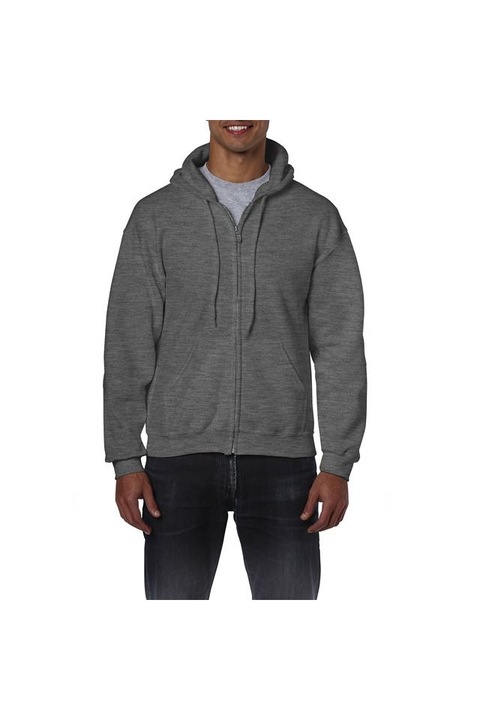 Hanorac pentru barbati, heavy blend cu gluga si fermoar complet - GI18600, Dark Heather
