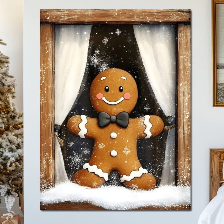 Tablou Canvas Premium, LuxCanva® D1064, Fereastra Magica, 90 X 120 CM, Panza Bumbac 100% 400g/m2, Sasiu, Lemn, Salut, Oaspete, Dulce, Zambet, Geam, Iarna, Omulet, Turta, Dulce, Basm, Surpriza, Bucurie, Noapte, Basm, Camera Copil, Living, Dormitor