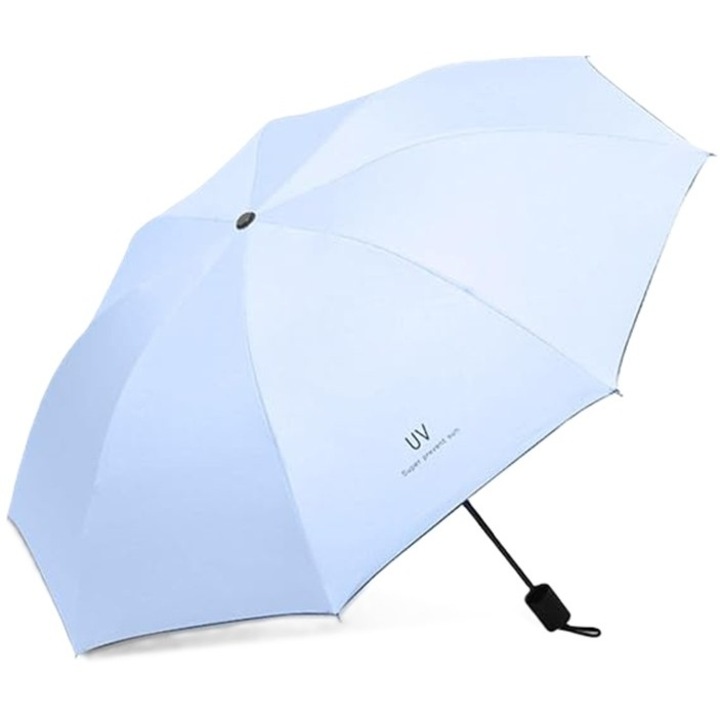 Umbrela, Protectie UV Soare, Protectie Ploaie, Pliabila, din Vinil si Otel, 96 x 67 cm, Albastru
