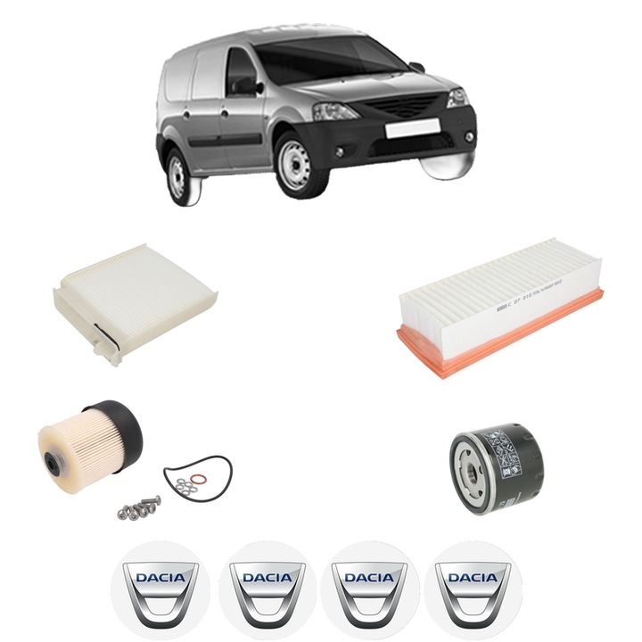 Pachet revizie DACIA LOGAN EXPRESS (FS_) 1.5 dCi din 2010, Contine filtru aer, ulei, combustibil, habitaclu MANN, 4x Stickere cu DACIA