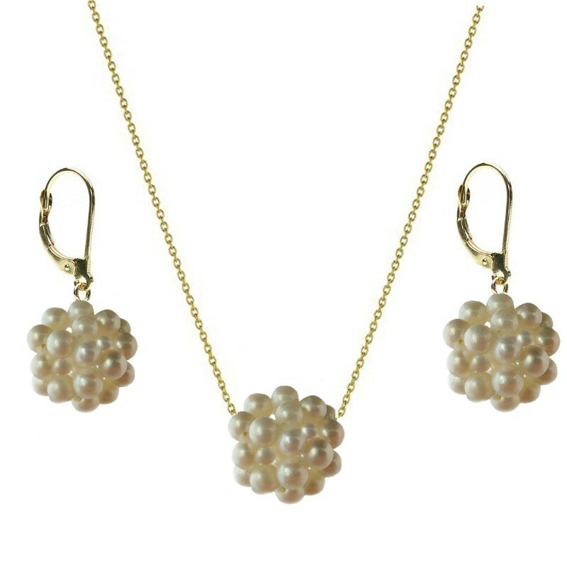 Set Aur Bulgarasi cu Perle Naturale Albe