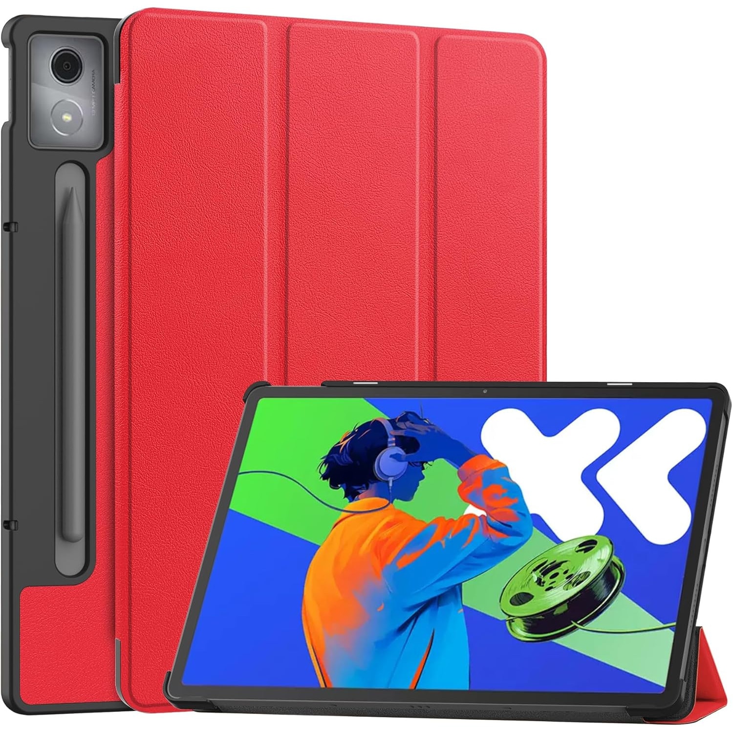 Husa Sigloo pentru Lenovo Idea Tab Pro 12.7", Slim, Tri-Fold, Piele Ecologica, Rosu