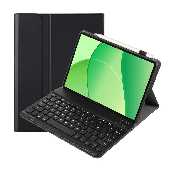 Husa cu tastatura Bluetooth 3.0 pentru OPPO Pad SE, tastatura detasabila, cu suport, piele PU, Negru