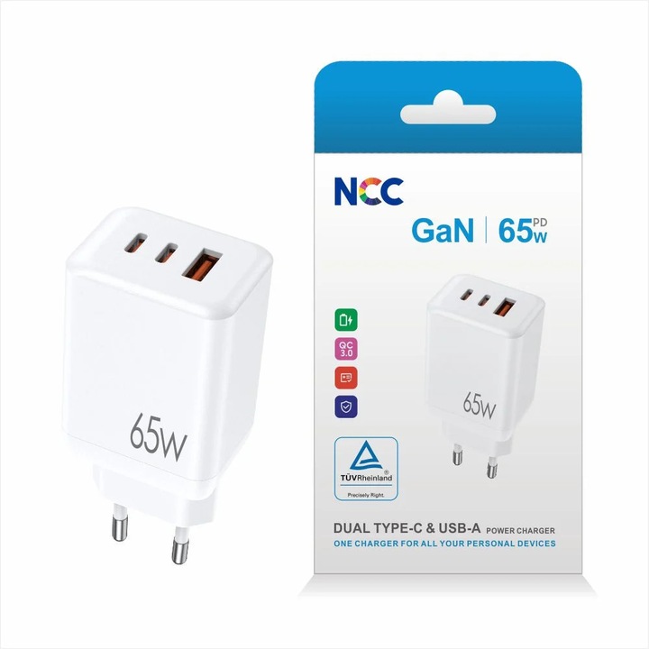 Adaptor GaN 65W USB(A+C+C) - NCC