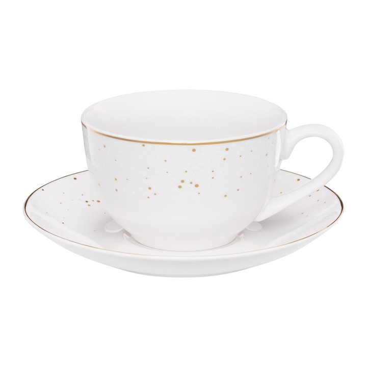 Teás- vagy kávéskészlet, Ambition Aurelia, porcelán, 12 darabos, 6 személyes, arany pöttyös mintával