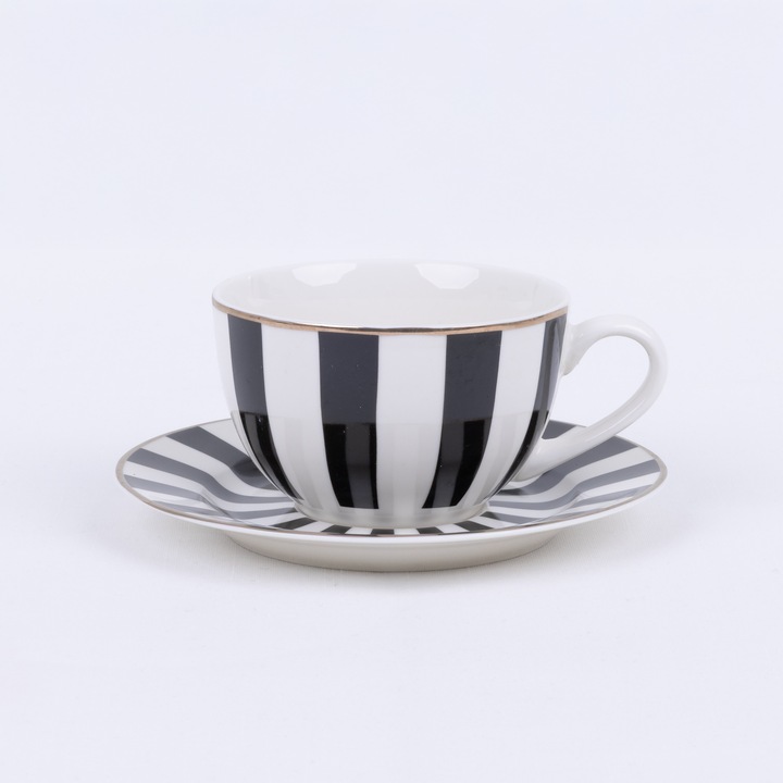 Set servire ceai sau cafea, 12 piese, 6 persoane, portelan, AMBITION Ribs