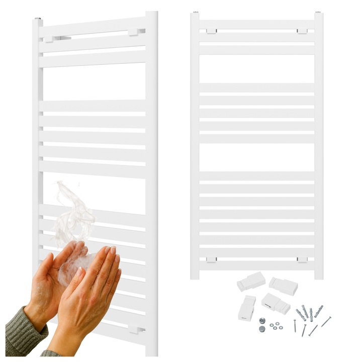 Radiator Baie, ENZO, Granitan, 1200 x 600 mm, Putere 560 W, 16 Elemente, Capacitate 3.57 l, Alb, Otel Anticoroziv, Functie Uscator Prosoape, Ideal Pentru Baie Si Bucatarie, Design Modern