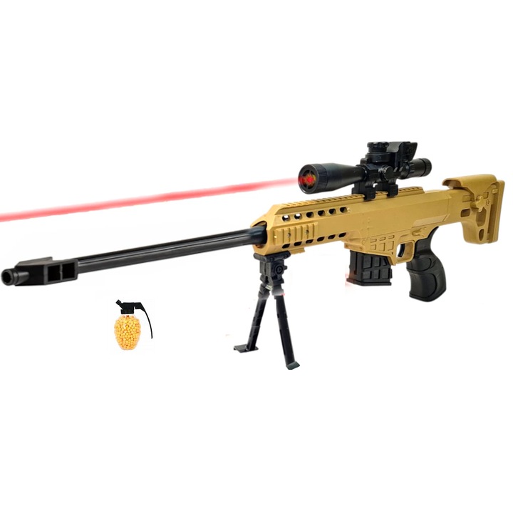 Pusca de lunetist de jucarie cu bile, vizor cu laser, 6 mm, plastic, 60 cm