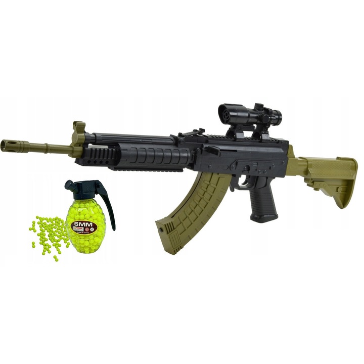 Pusca de jucarie cu bile, 6 mm, plastic, 75 cm, AK13, vizor cu laser
