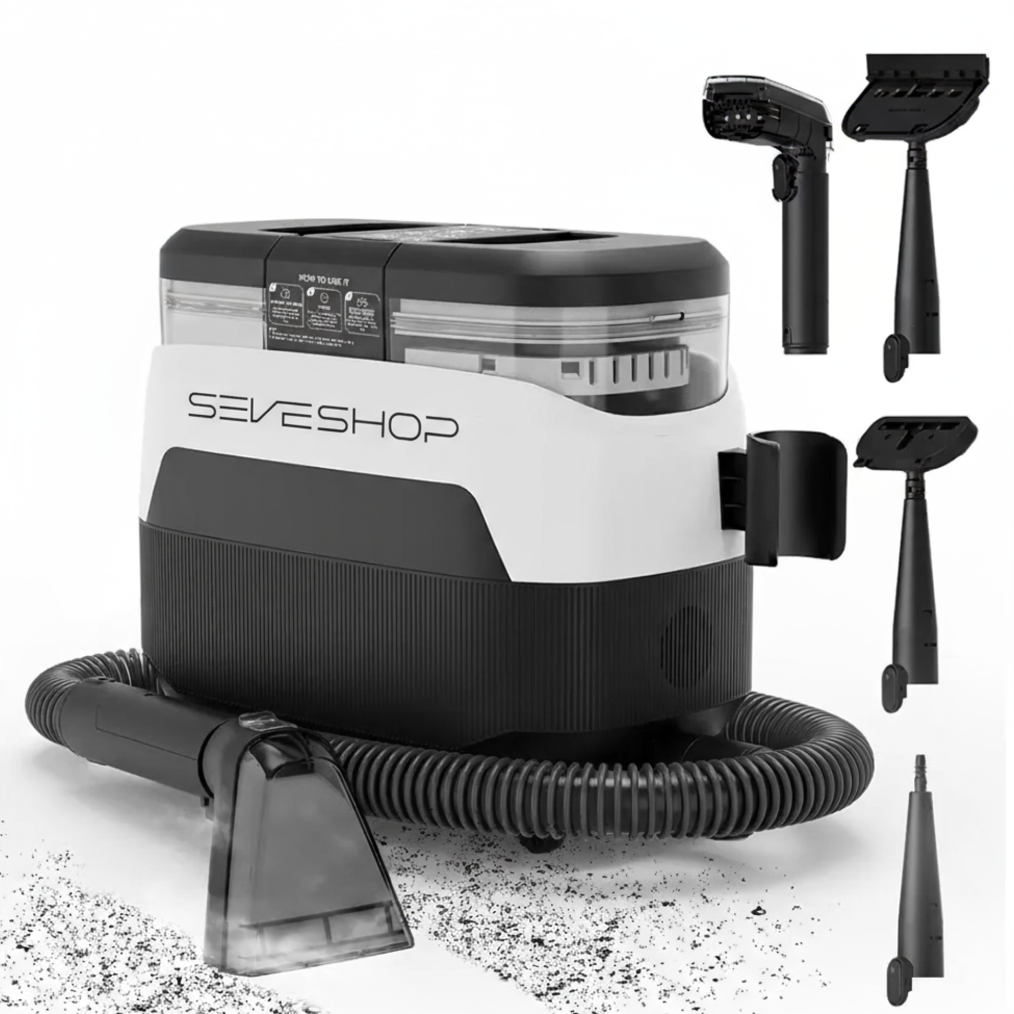 Aspirator Cu Spalare 4 In 1 SeveShop® C6 Max Teendow, Aspirator cu Aburi, Aspirator Cu Spalare Multifunctional Pentru Covor Si Tapiterie, Rezervor Dublu 1.2L, Putere 1650W, Putere De Aspirare 12000Pa, Design Compact, Ideal Auto, Canapea, Gri