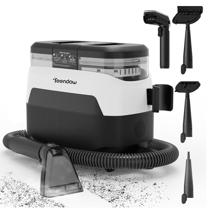 Aspirator Cu Spalare 4 In 1 SeveShop® C6 Max Teendow, Aspirator cu Aburi, Aspirator Cu Spalare Multifunctional Pentru Covor Si Tapiterie, Rezervor Dublu 1.2L, Putere 1650W, Putere De Aspirare 12000Pa, Design Compact, Ideal Auto, Canapea, Gri