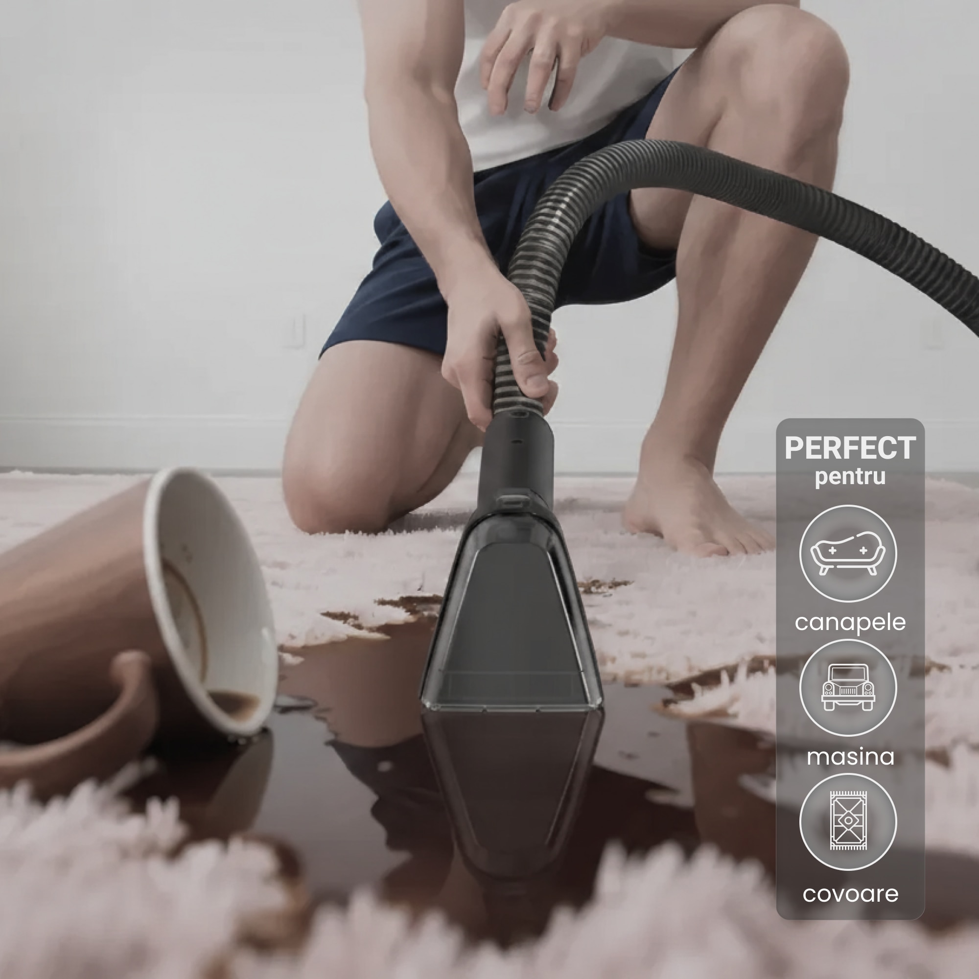 Aspirator Cu Spalare 4 In 1 SeveShop® C6 Max Teendow, Aspirator cu Aburi, Aspirator Cu Spalare Multifunctional Pentru Covor Si Tapiterie, Rezervor Dublu 1.2L, Putere 1650W, Putere De Aspirare 12000Pa, Design Compact, Ideal Auto, Canapea, Gri