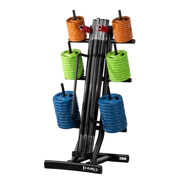 Set haltere SBP22 10x20 kg (200 kg) + suport STR40 HMS, 140 cm, 280 kg capacitate, negru